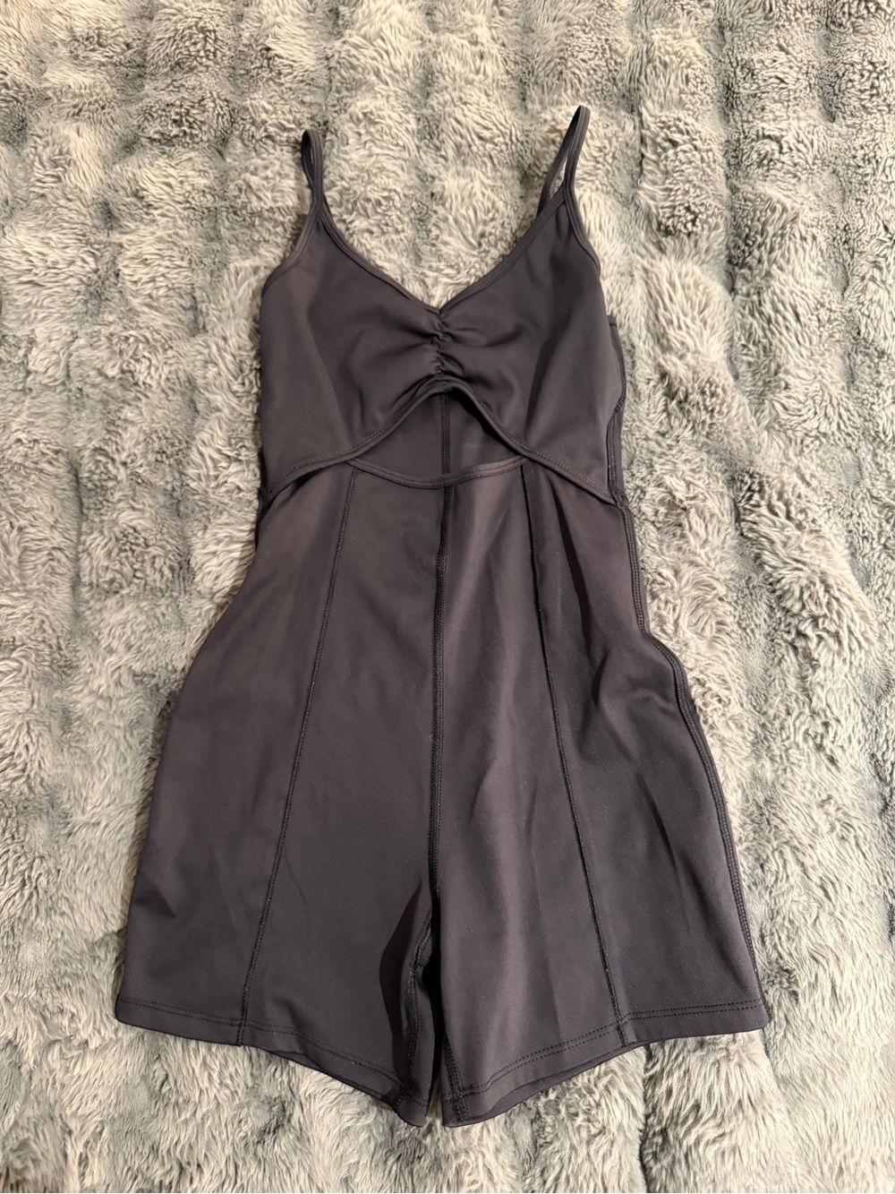 Black One-Piece Romper with Ruched Front